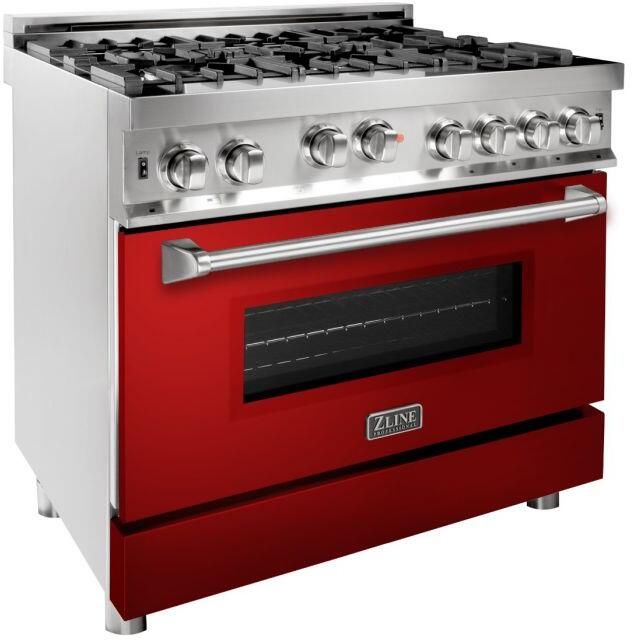 ZLINE 36" Stainless Steel/Red Gloss Pro Style Gas Range 1