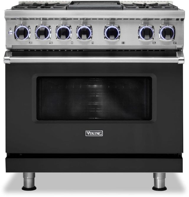 Viking® 7 Series 36" Cast Black Pro Style Dual Fuel Natural Gas Range with 12" Reversible Griddle
