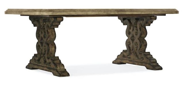 Hooker® Furniture La Grange Barn Wood 86" Double Pedestal Table with Two Leaves and Flemish Paint Base-0