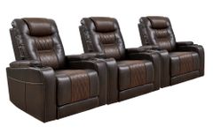 Signature Design by Ashley® 3 Piece  Home Theater Seating Composer Brown Power Recliner with Adjustable Headrest