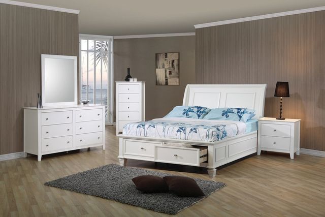 Coaster® Selena 4 Piece White Full Sleigh Bedroom Set 0