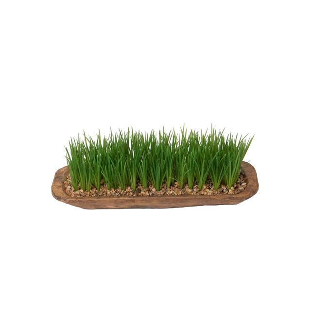 Foster's Point Wood Boat with Wheat Grass and Pebbles-0