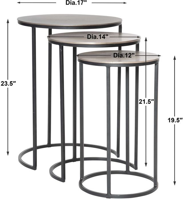Uttermost® Erik 3-Piece Antique Nickel Nesting Table Set with Aged Black Base-3