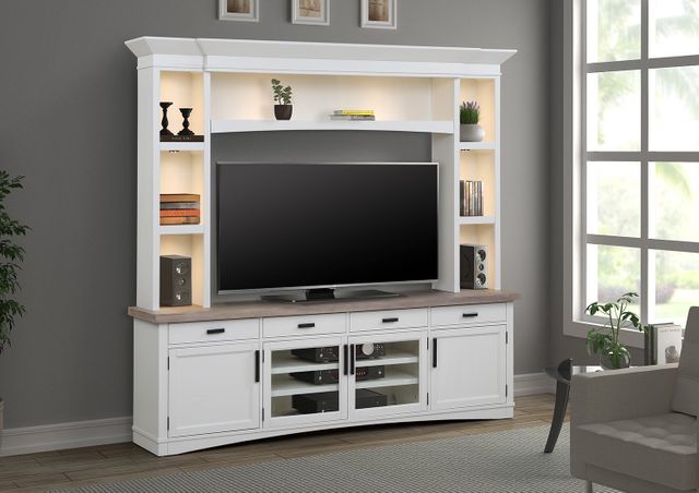 Parker House® Americana Modern Cotton 92 in. TV Console with Hutch with LED Lights 1