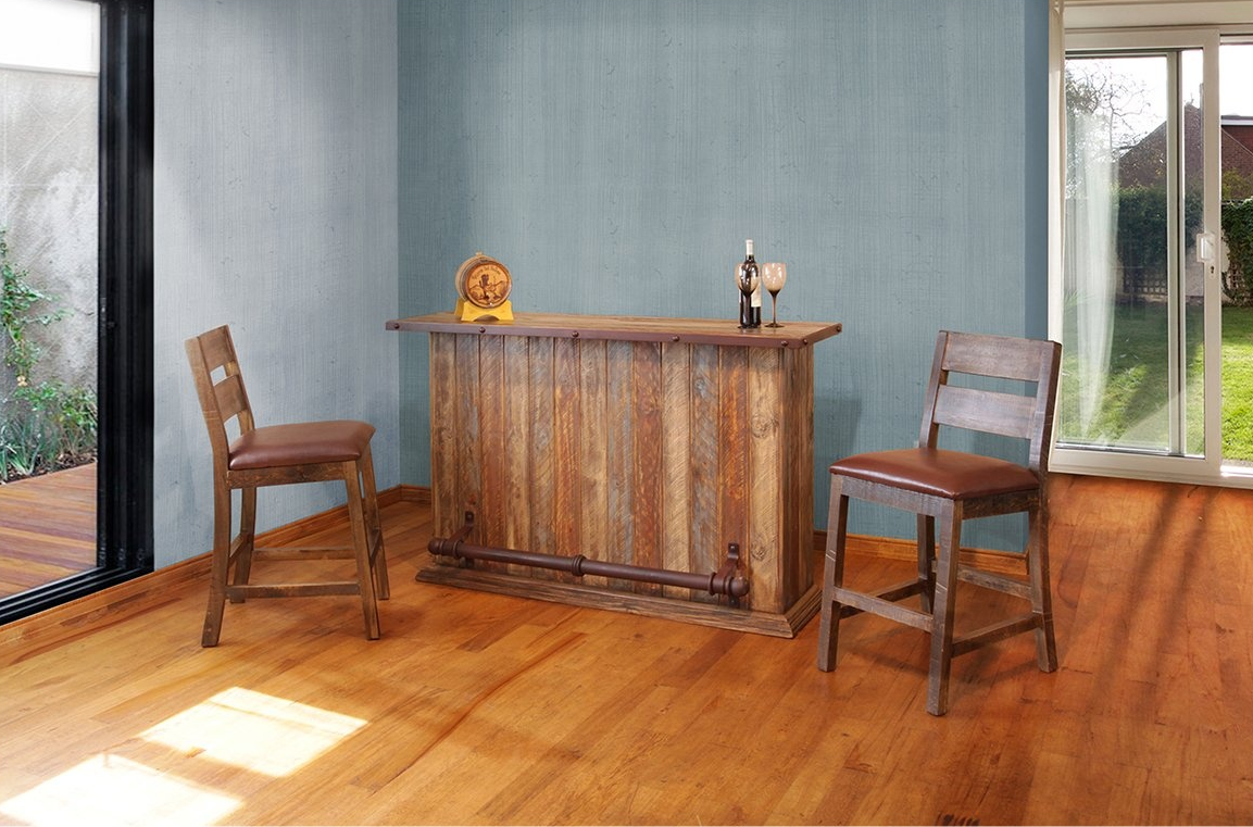 International Furniture© Antique Multicolor Bar With 2 Barstools Set