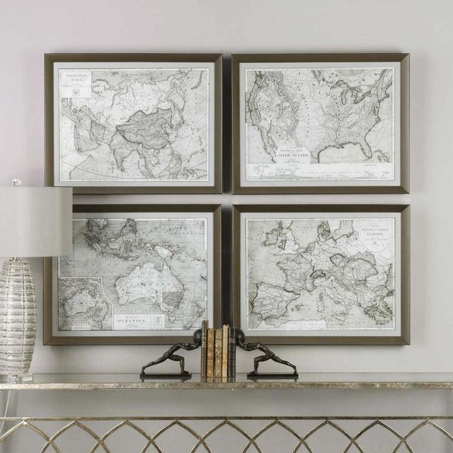 Uttermost® by Grace Feyock World Maps 4-Piece Sepia Framed Prints-1