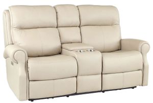 Hi-Rock Home Whitney Leather Power Reclining Console Loveseat