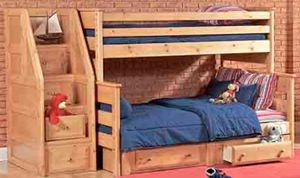 Trendwood Laguna Caramel Youth Twin over Full Bunk Bed with Stairway Chest and Underdresser 