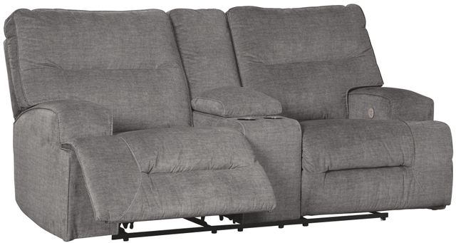 Signature Design by Ashley® Coombs Charcoal Double Reclining Power Loveseat with Console-1