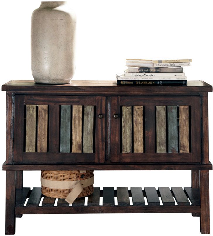 Brown with Multi Colored Shelves Mestler Rustic Console Table Signature Design by Ashley