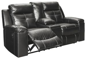 Signature Design by Ashley® Kempten Black Double Reclining Loveseat with Console