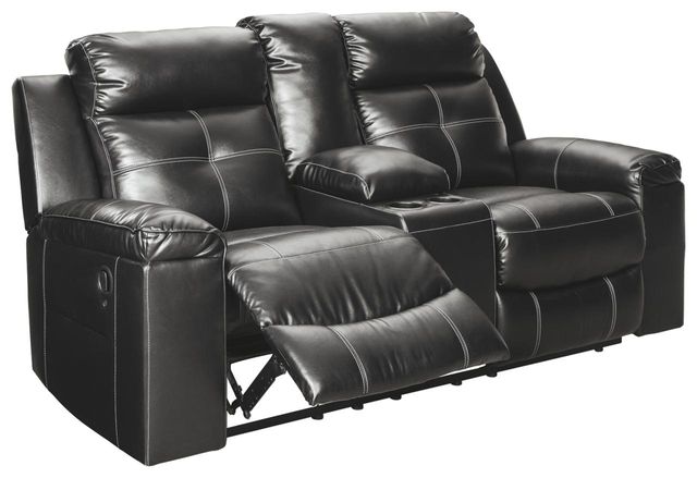 Signature Design by Ashley® Kempten Black Double Reclining Loveseat with Console-0