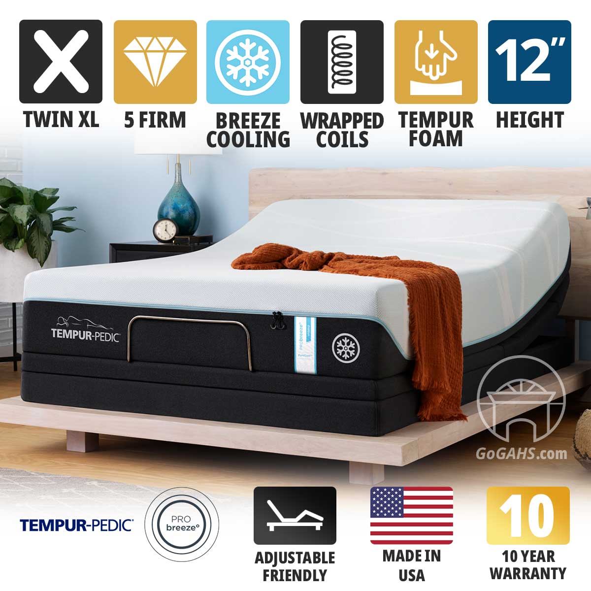 TEMPUR-Pedic Probreeze Medium Hybrid 12