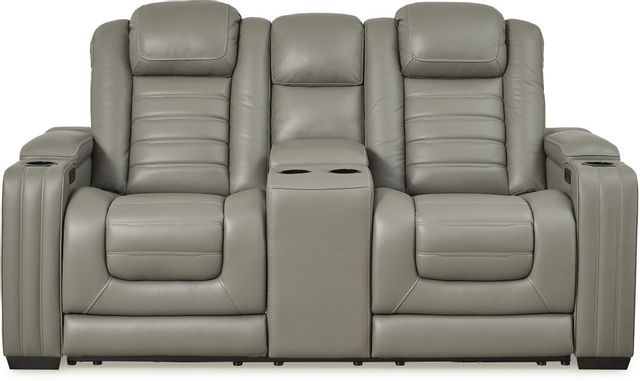 Signature Design by Ashley® Backtrack Gray Power Reclining Console Loveseat-1