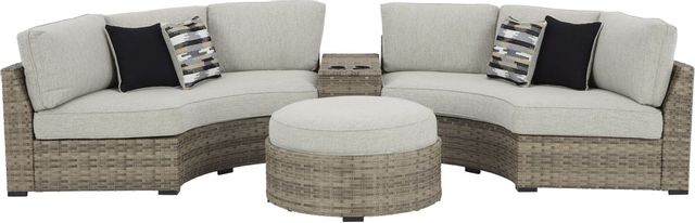 Signature Design by Ashley® Calworth 4-Piece Beige Outdoor Sectional Set with Ottoman-0