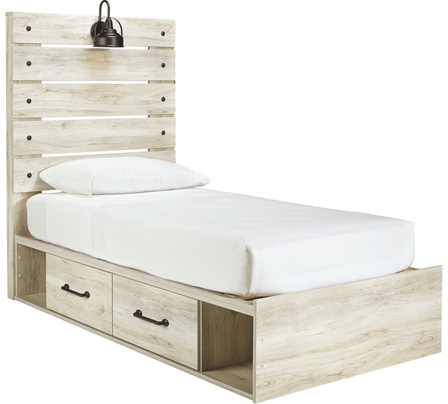 Signature Design by Ashley® Cambeck Whitewash Twin Panel Bed with Side Storage