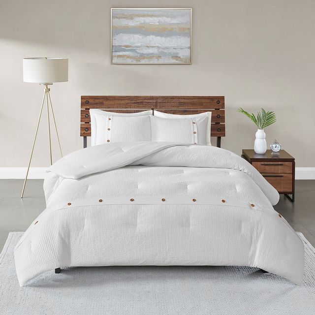 3-Piece White Waffle Comforter Set, Full/Queen