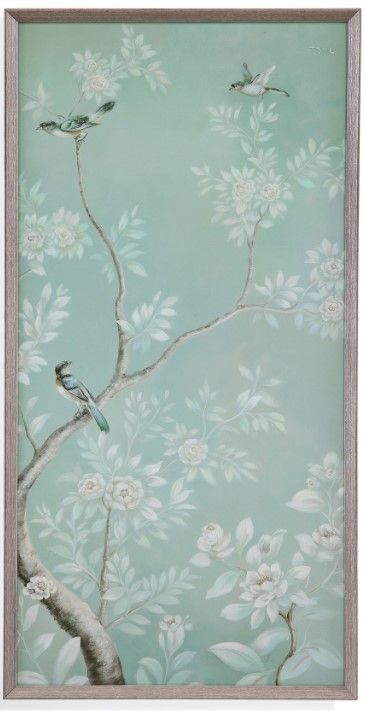 Bassett Mirror Birds & Flowers I Gray/Light Blue/White Wall Art-0