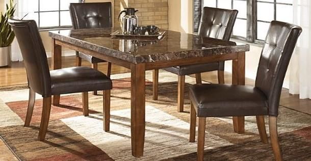 Allwood Furniture Group #121 Faux Brown Marble Dining Table Set