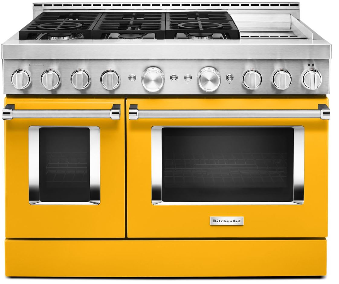 KitchenAid® 48" Yellow Pepper Smart Commercial-Style Gas Range with Griddle
