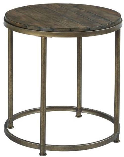 Hammary® Leone Weathered Barn Round End Table with Antique Brass Base