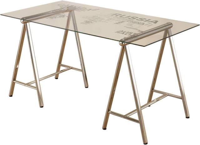 Coaster® Patton Nickel/Printed Clear World Map Writing Desk