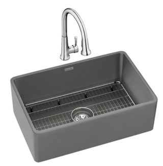 Elkay® Fireclay Farmhouse Dark Gray 30'' x 19.69'' x 9.13" Single Bowl Sink Kit with Faucet