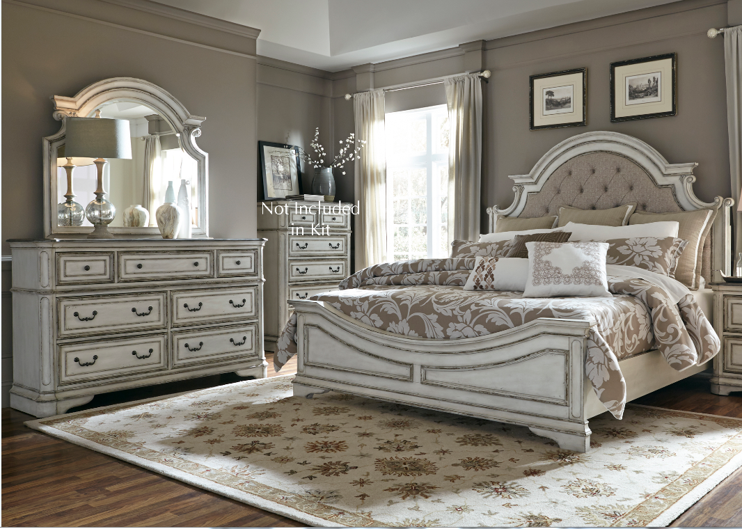 Liberty Furniture Magnolia Manor 3-Piece Antique White Queen Upholstered Bedroom Set