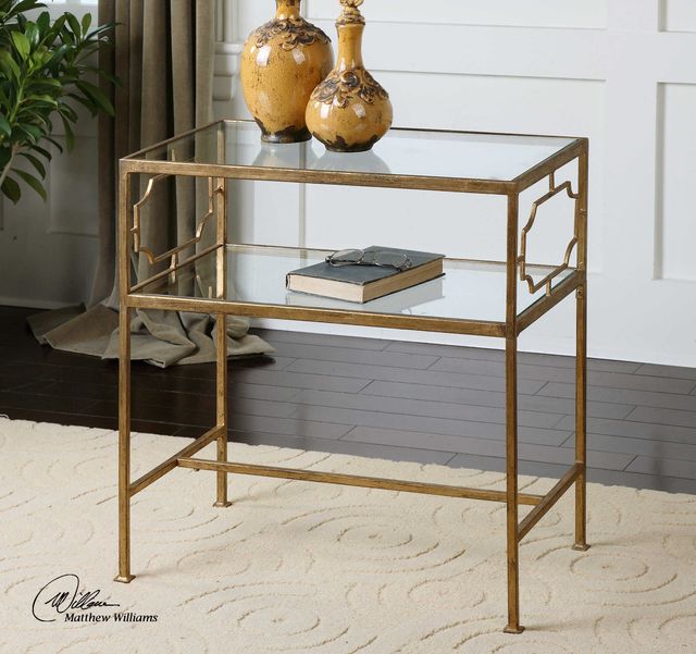 Uttermost® Genell Glass Top Side Table with Antique Gold Frame-2