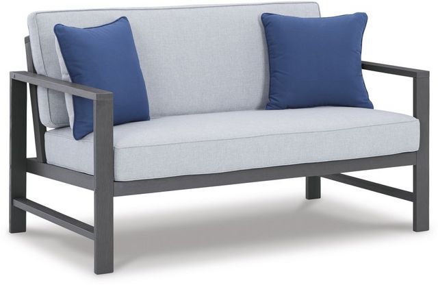 Signature Design by Ashley® Fynnegan 2-Piece Gray Outdoor Loveseat with Table Set-1