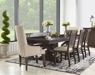 Elements Stone Trestle Table, 3 Side Chairs, 2 Parsons Chairs and Bench