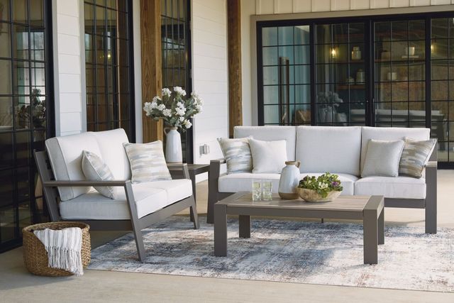 Signature Design by Ashley® Tropicava Taupe/White Outdoor Loveseat with Cushion 3