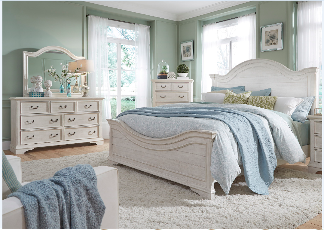 Liberty Furniture Bayside Bedroom King Panel Bed, Dresser, Mirror and Chest Collection