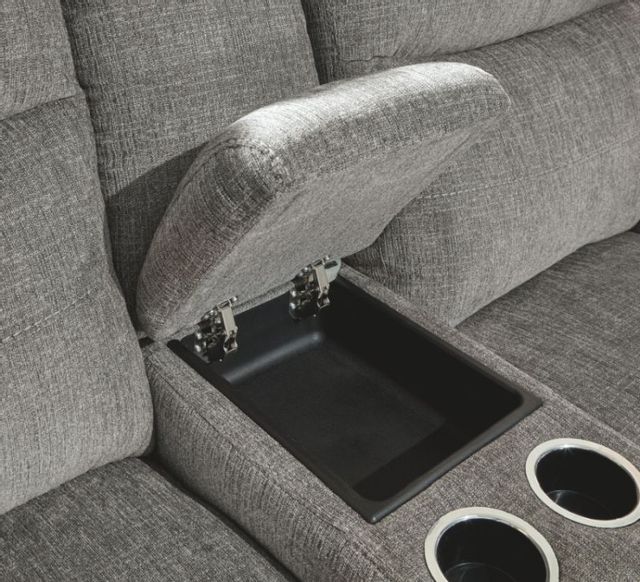 Signature Design by Ashley® Mouttrie Smoke Power Reclining Loveseat with Adjustable Headrest 5