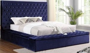 Furniture of America® Golati Blue Eastern King Upholstered Platform Bed