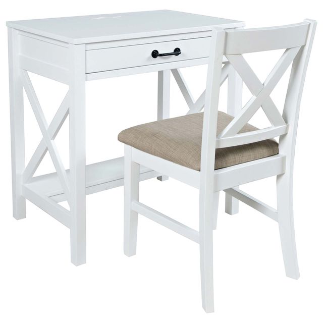 Jofran Hobson White Power Desk and Chair Set-0