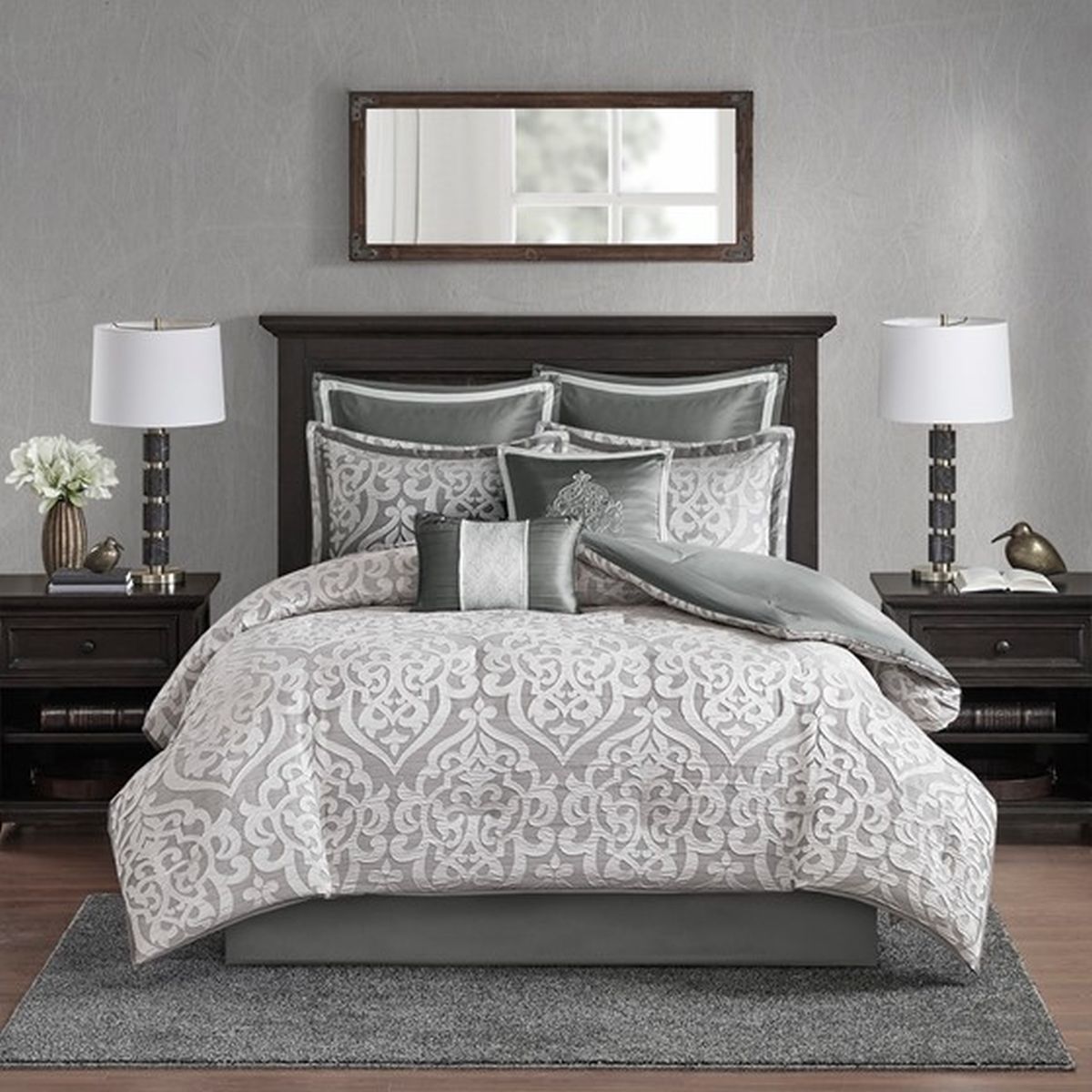 Olliix by Madison Park Silver Queen Odette 8 Piece Jacquard Comforter ...