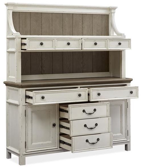 Magnussen Home® Bellevue Manor Bisque and Weathered Shutter Buffet with Hutch 3