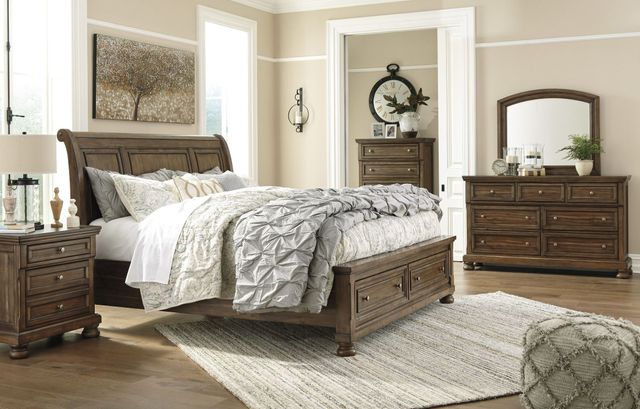 Signature Design by Ashley® Flynnter 3-Piece Medium Brown California King Sleigh Bed Set 4