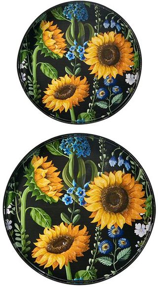 A & B Home Set of 2 Multi-Colored Sunflower Print Decorative Trays