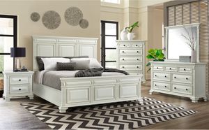 Elements International Calloway White Queen Bed 4-Piece Bedroom Set