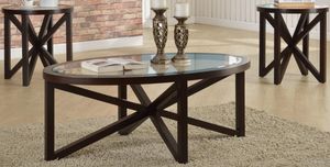 Crown Mark Cole 3-Piece Brown/Clear Living Room Table Set