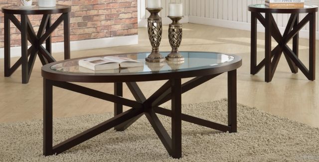 Crown Mark Cole 3-Piece Brown/Clear Living Room Table Set-0
