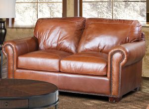 USA Premium Leather Furniture 4950 Saddle Glove All Leather Loveseat