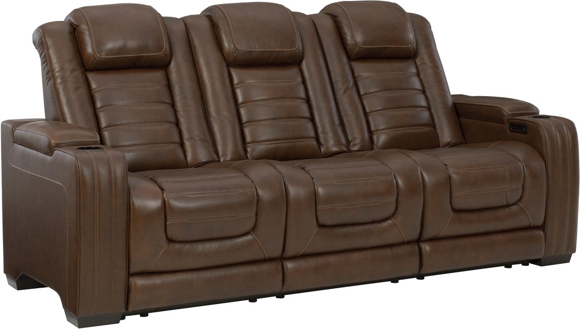 Signature Design by Ashley® Backtrack Chocolate Leather Power Reclining Sofa with Adjustable Headrest