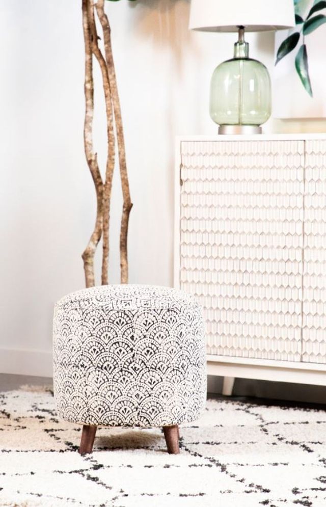 Coaster® Cream and Black Round Upholstered Accent Stool 3