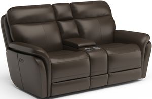 Flexsteel® Zoey Dark Brown Power Reclining Loveseat with Console and Power Headrests