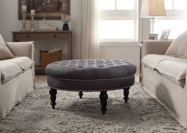 Linon Isabelle Charcoal Round Tufted Ottoman 2