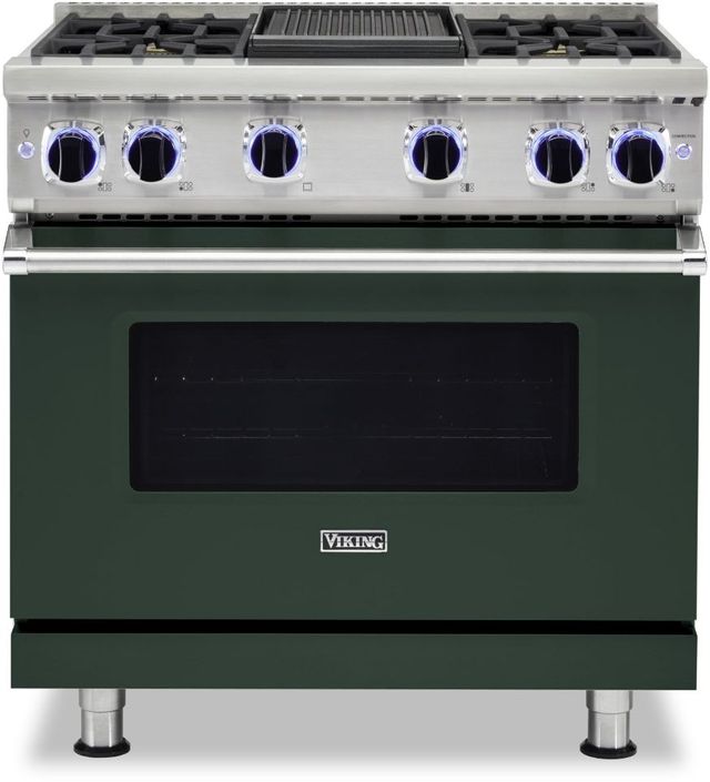 Viking® 7 Series 36" Blackforest Green Pro Style Liquid Propane Range with 12" Reversible Griddle