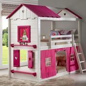 Donco Kids White Twin/Twin Sweetheart Bunk with Pink Tent Kit